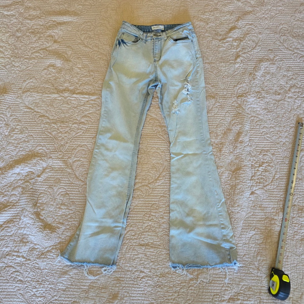 Ban.jar Women Light Wash Distressed Flare Jeans High Rise Frayed Hem Size 7/27